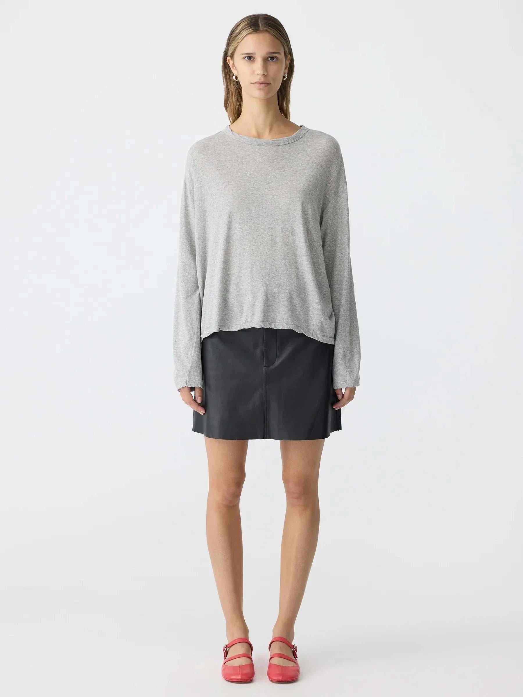 Bassike Slouch Superfine Long Sleeve T Shirt Grey Marl