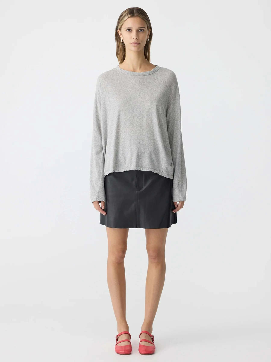 Bassike Slouch Superfine Long Sleeve T Shirt Grey Marl