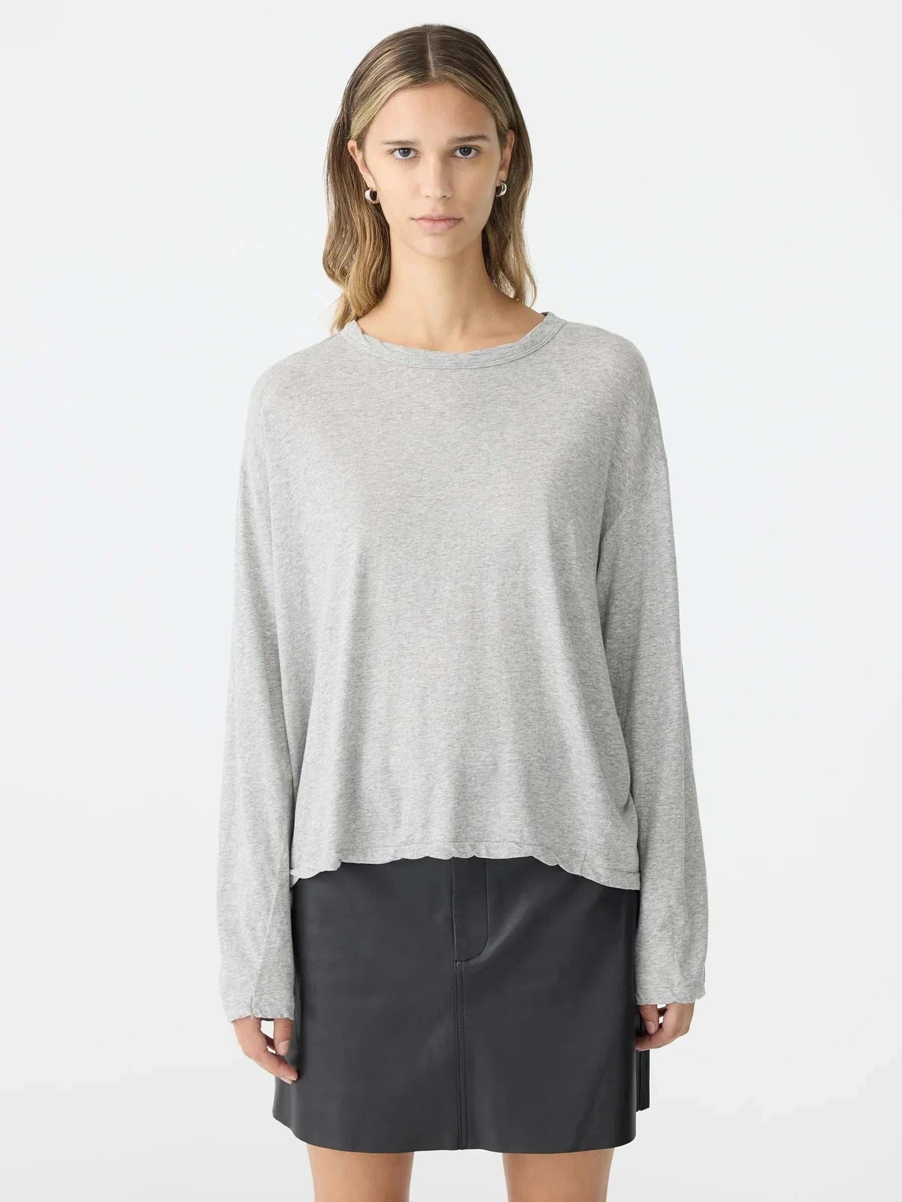 Bassike Slouch Superfine Long Sleeve T Shirt Grey Marl
