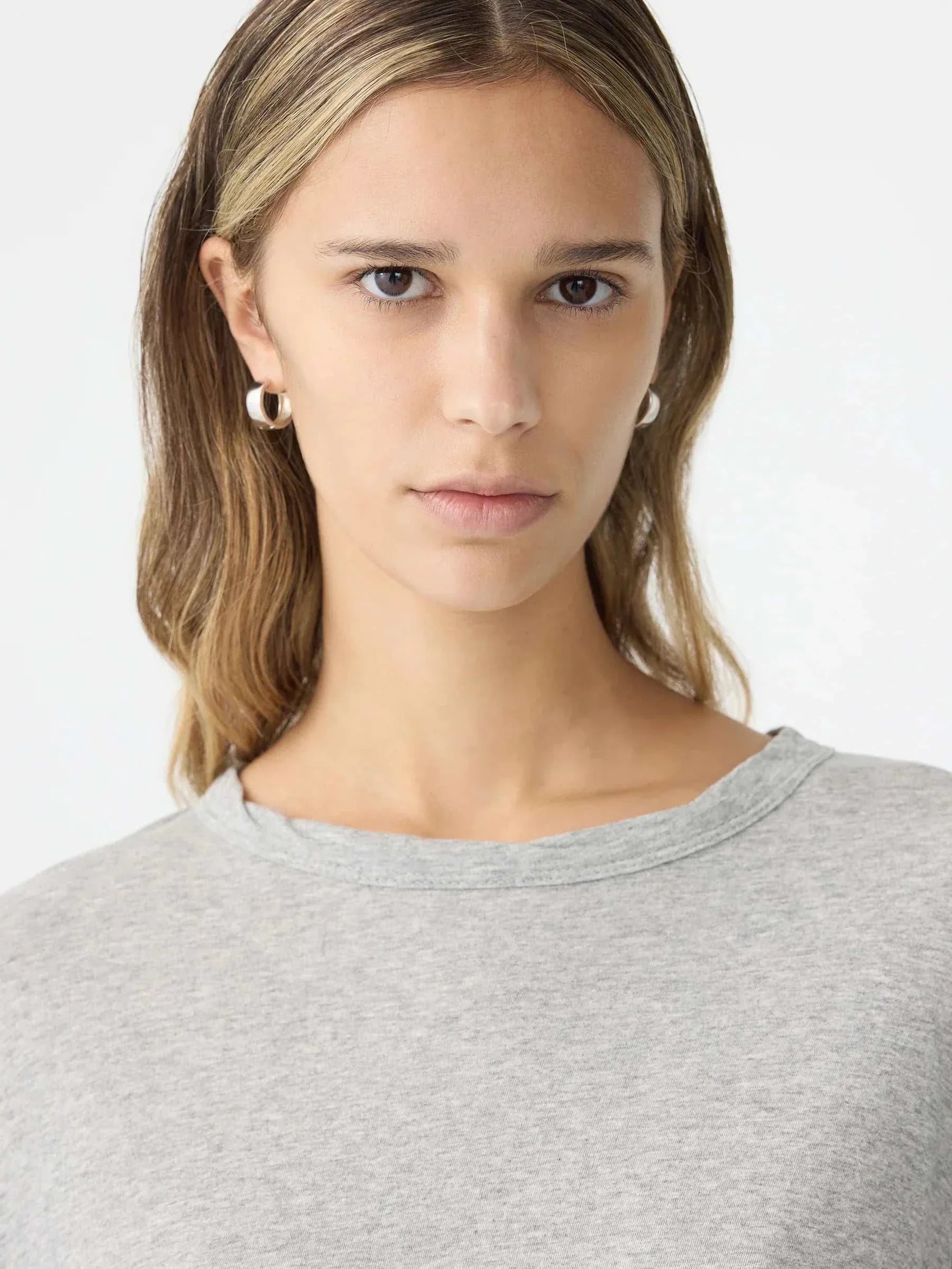 Bassike Slouch Superfine Long Sleeve T Shirt Grey Marl