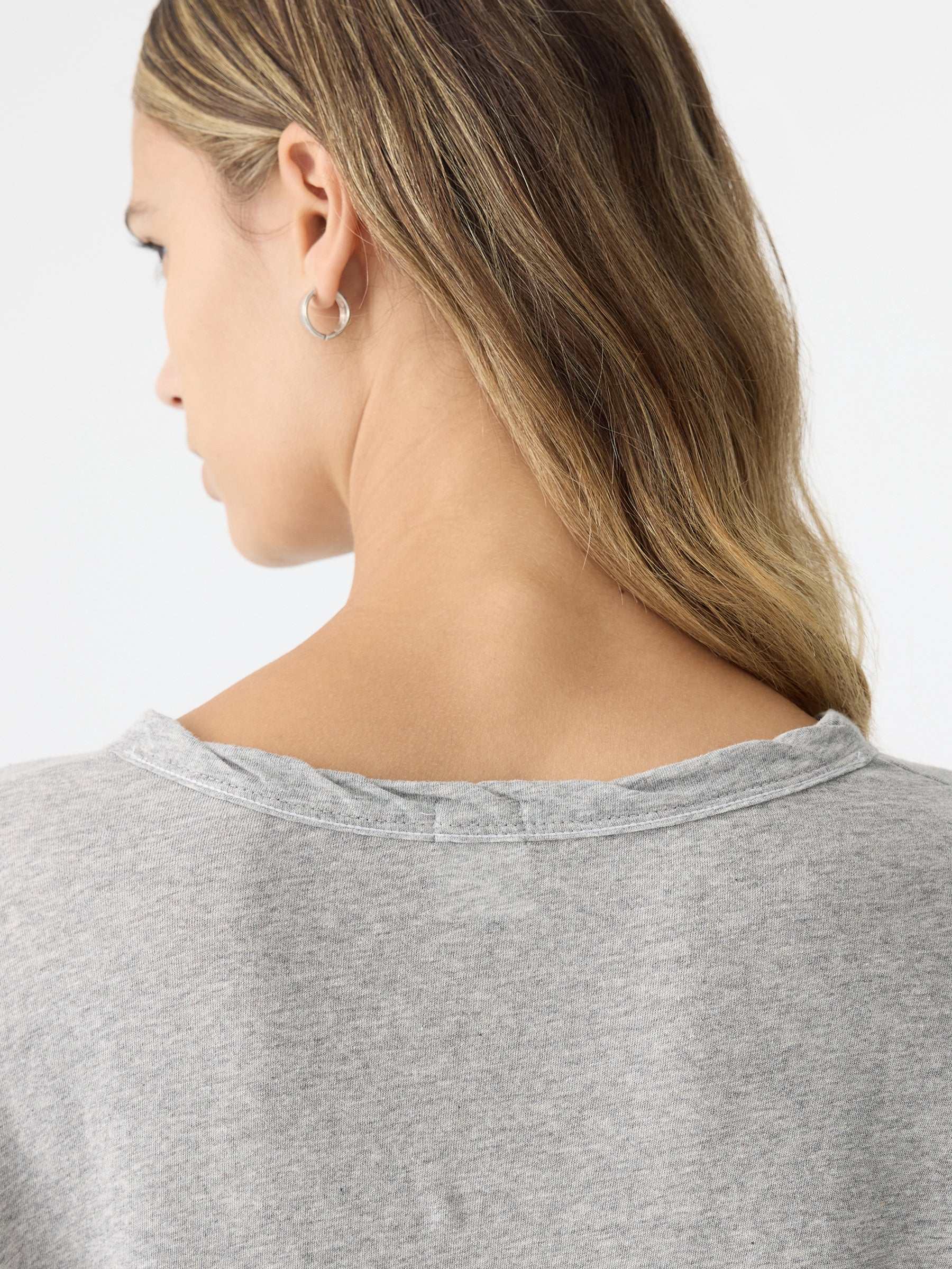 Bassike Slouch Superfine Long Sleeve T Shirt Grey Marl