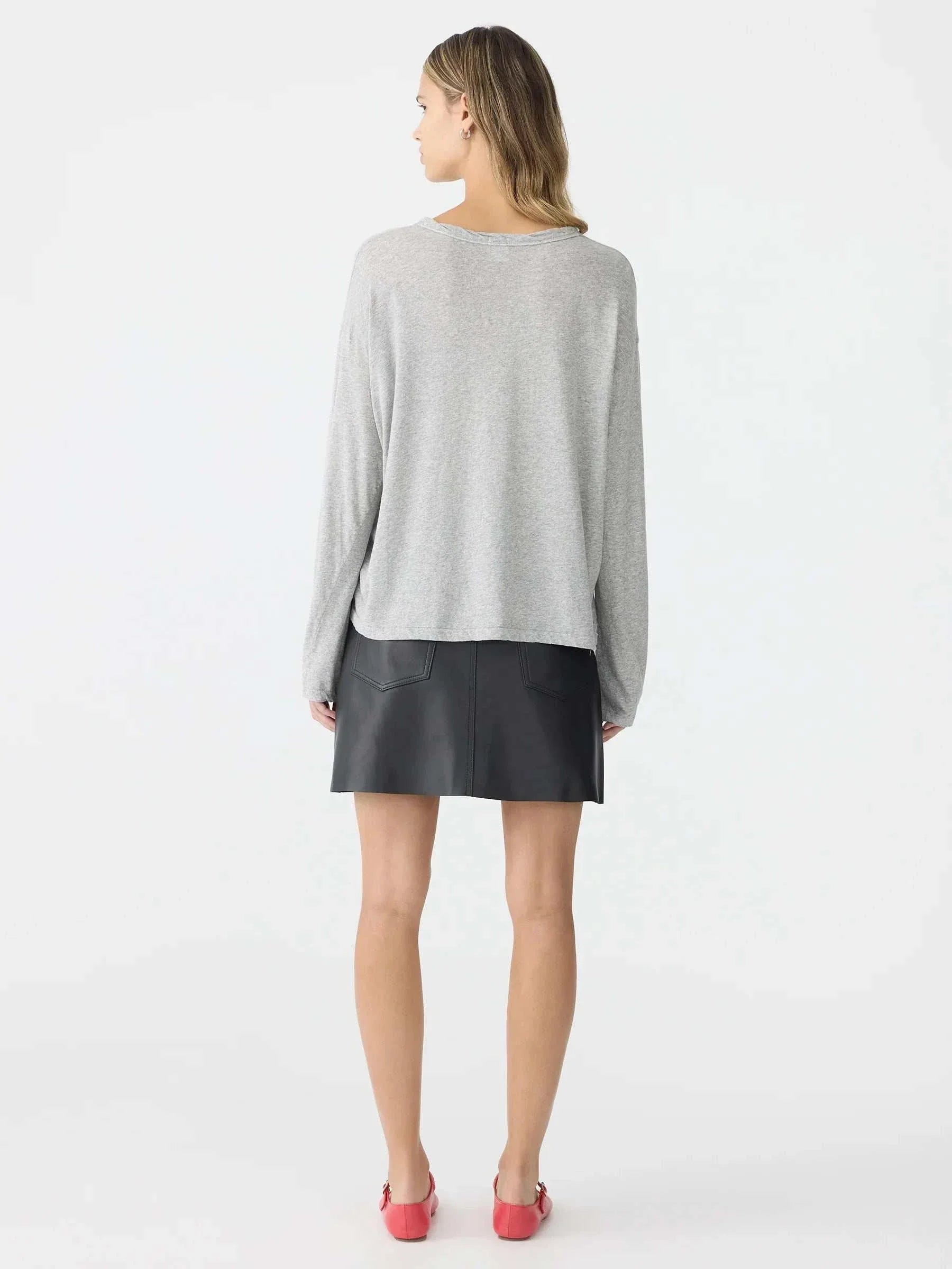Bassike Slouch Superfine Long Sleeve T Shirt Grey Marl