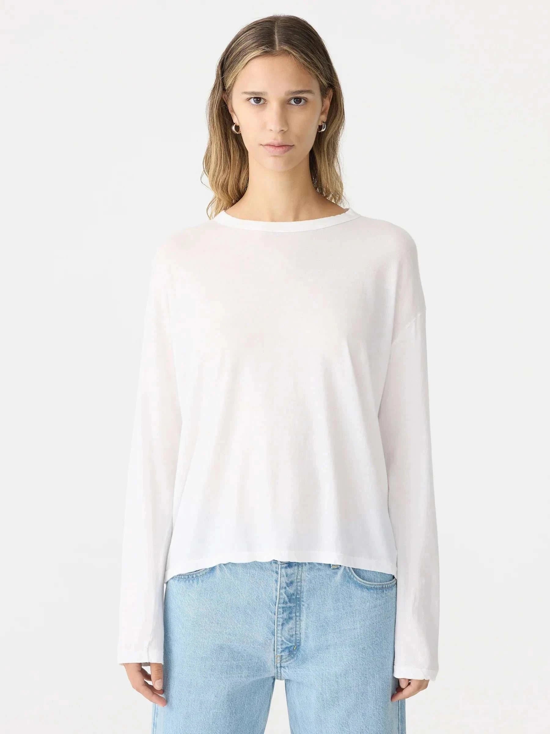 Bassike Slouch Superfine Long Sleeve T Shirt White