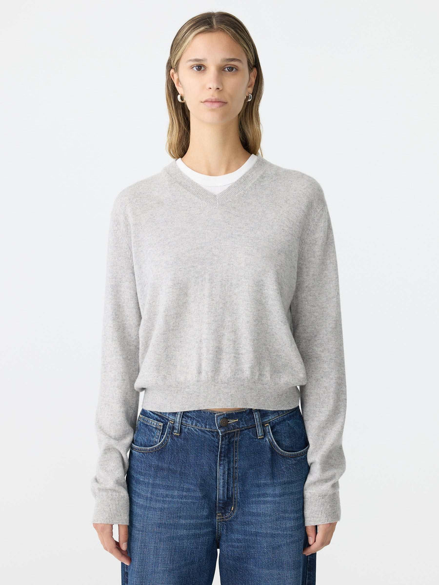 Bassike Wool Cashmere V Neck Knit Grey Marl