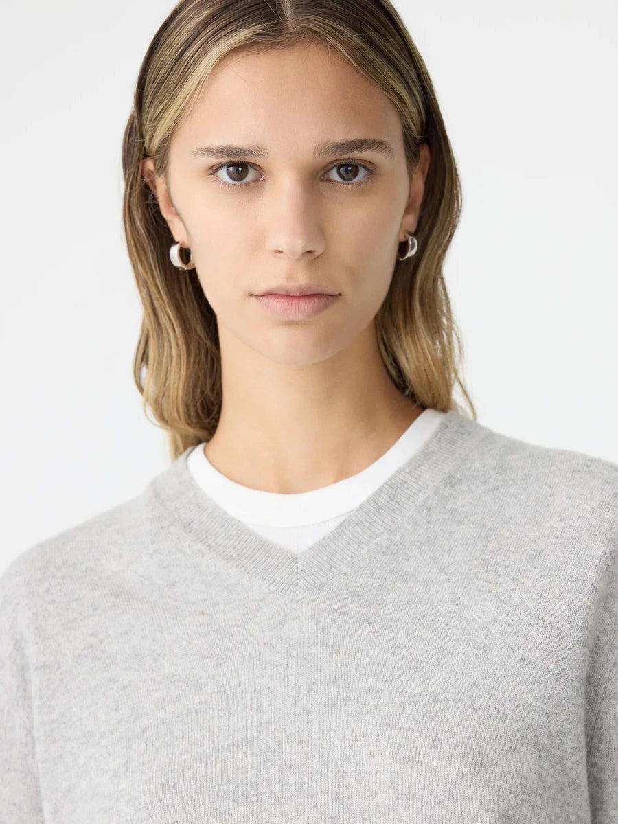 Bassike Wool Cashmere V Neck Knit Grey Marl