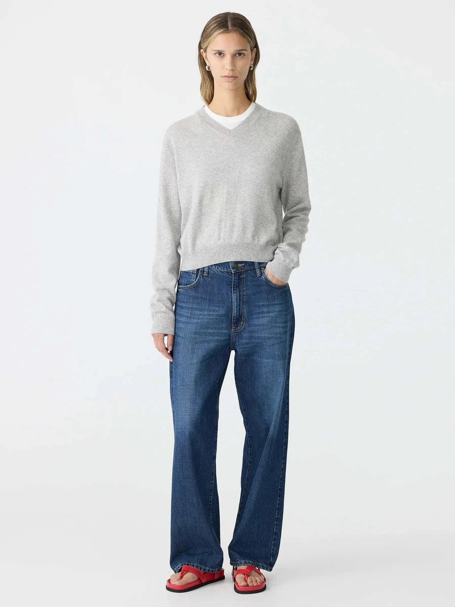 Bassike Wool Cashmere V Neck Knit Grey Marl
