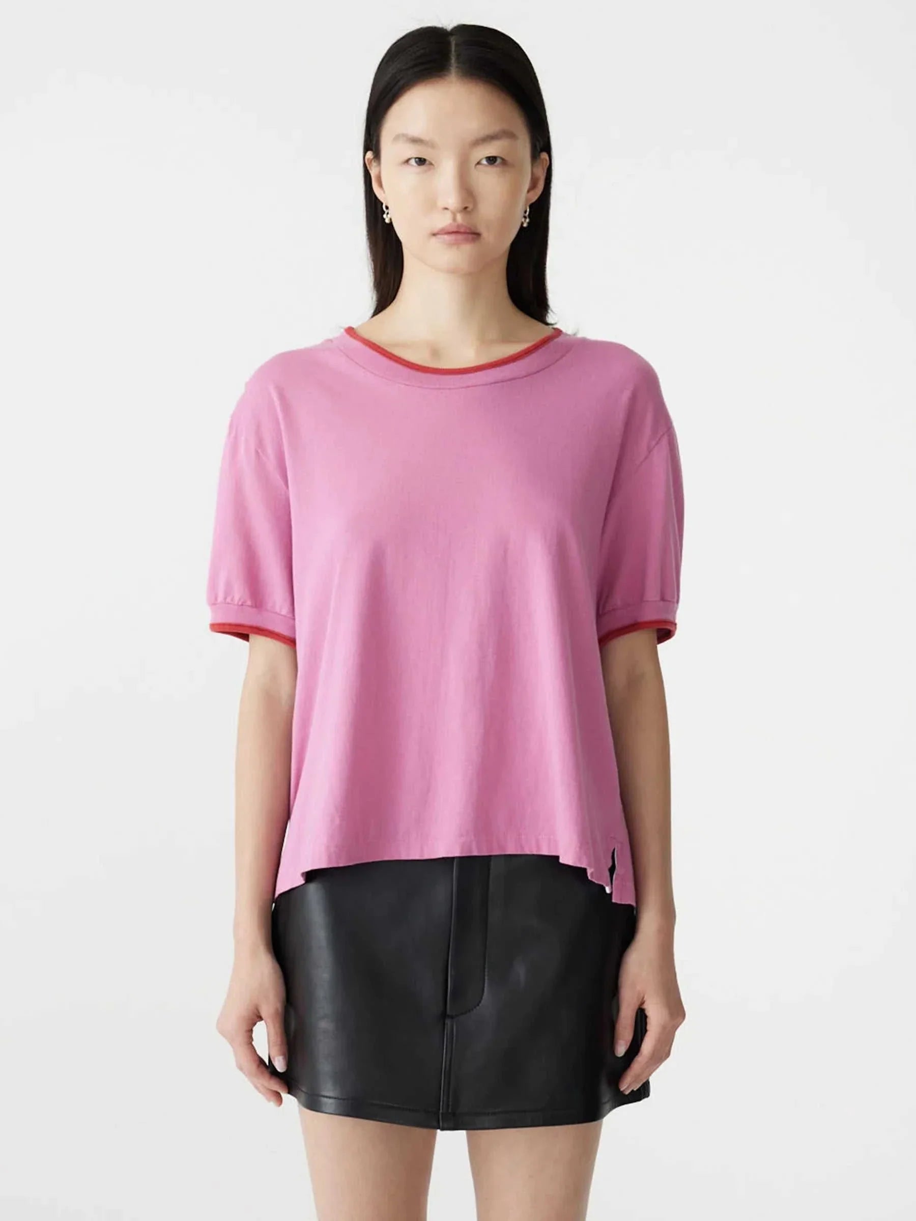 Bassike Layered Neck T Shirt Boysenberry Htg Red