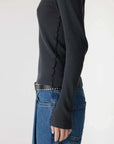 Bassike Waffle V Neck L/S Shirt Washed Ink