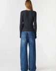 Bassike Waffle V Neck L/S Shirt Washed Ink