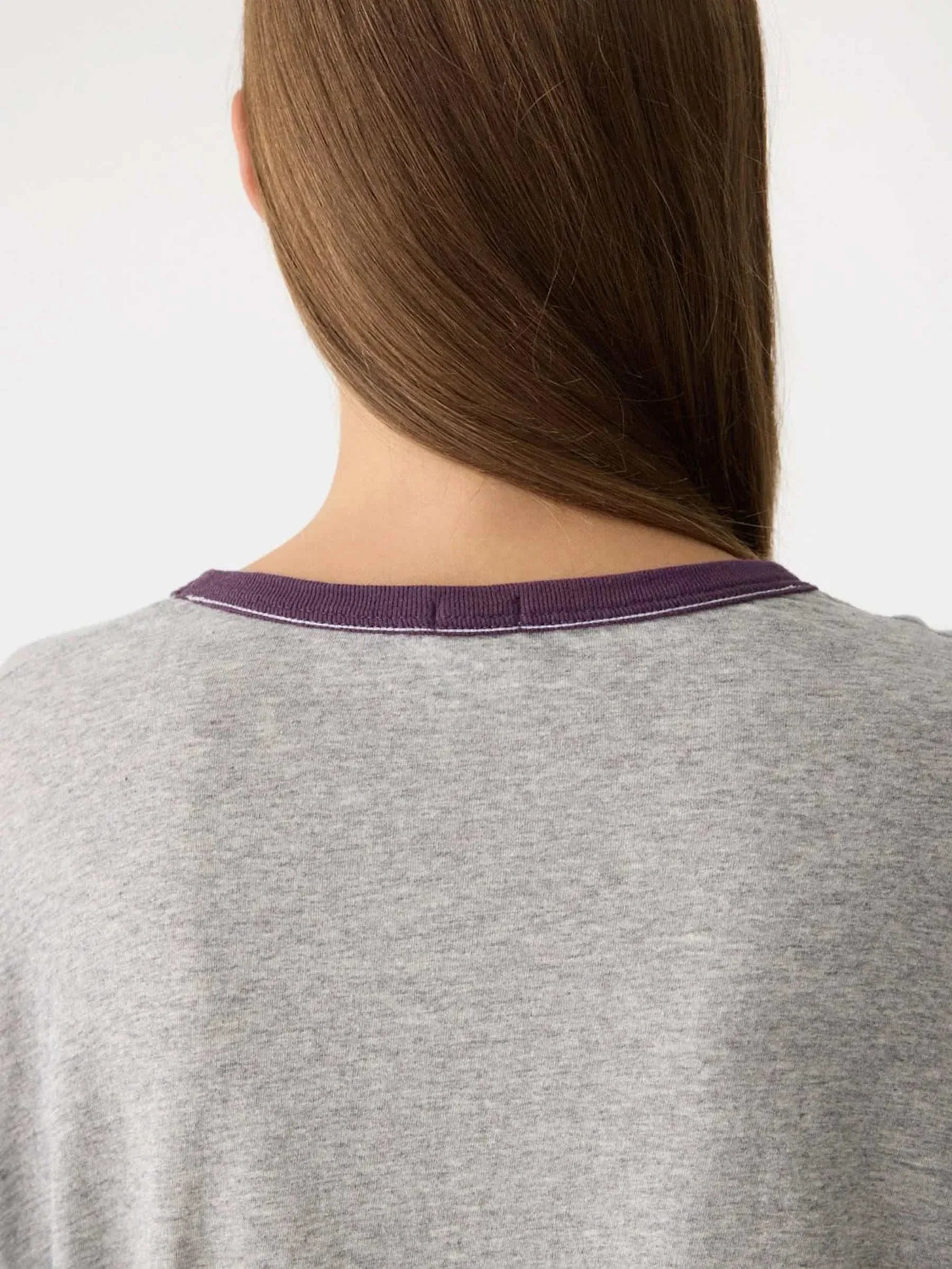 Bassike Racer Sleeve Long Shirt Grey Marl Aubergine