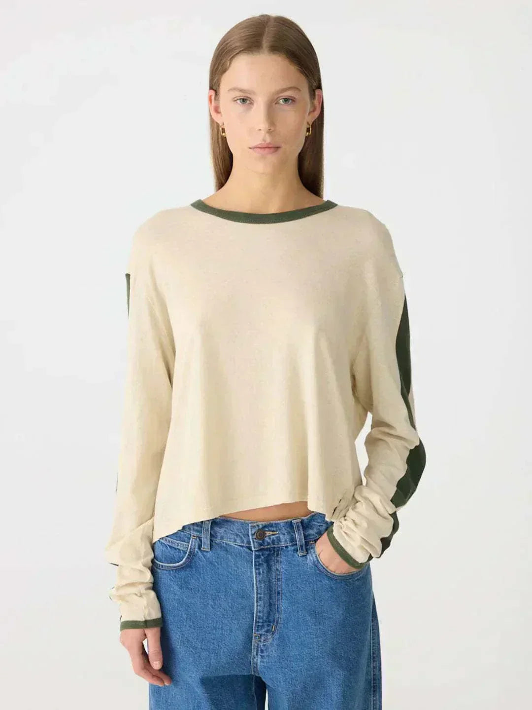 Bassike Racer Long Sleeve Shirt Soft Ecru Khaki