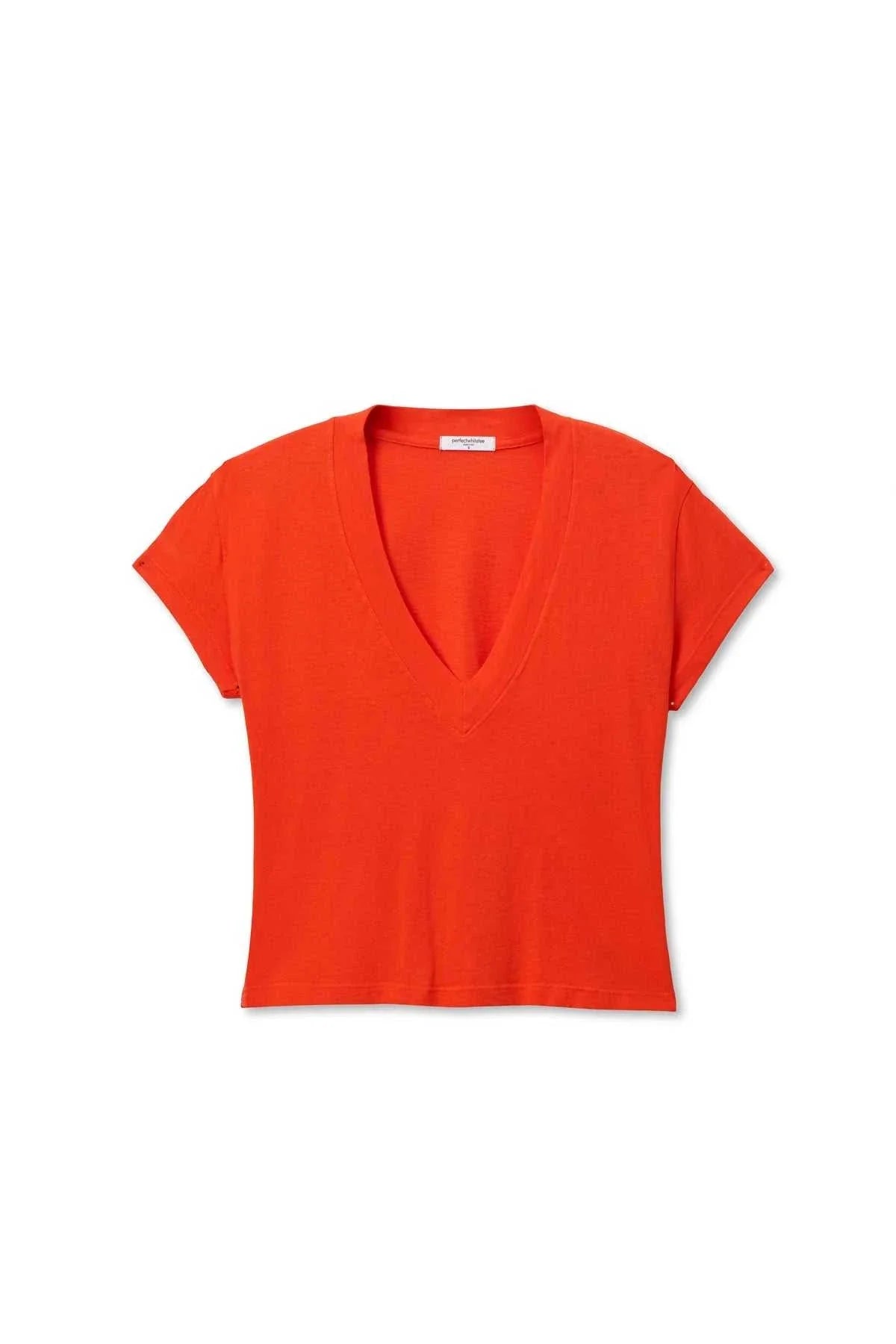 Perfectwhitetee Alanis Recycled Cotton V Neck Tee Tomato