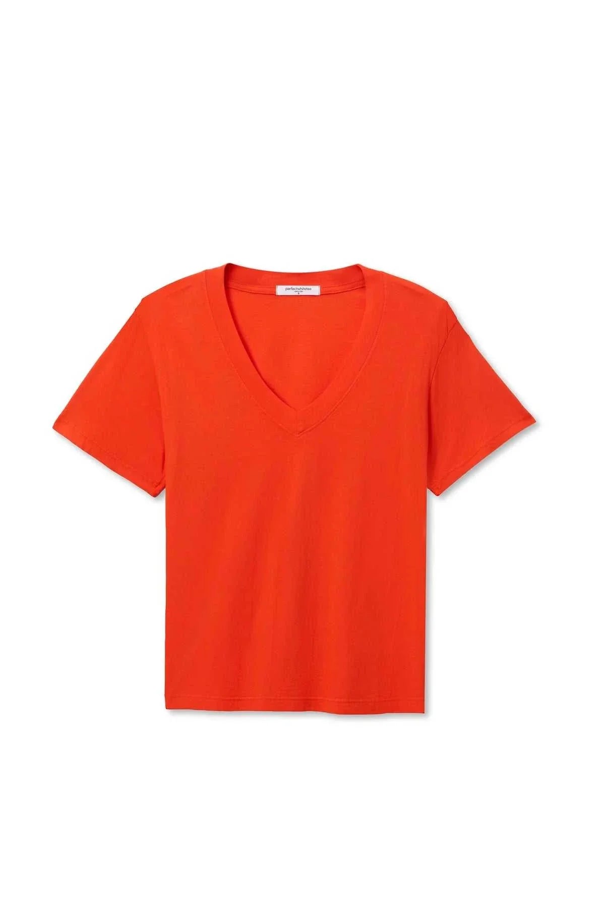 Perfectwhitetee Hendrix Cotton Boxy V Neck Tee Tomato
