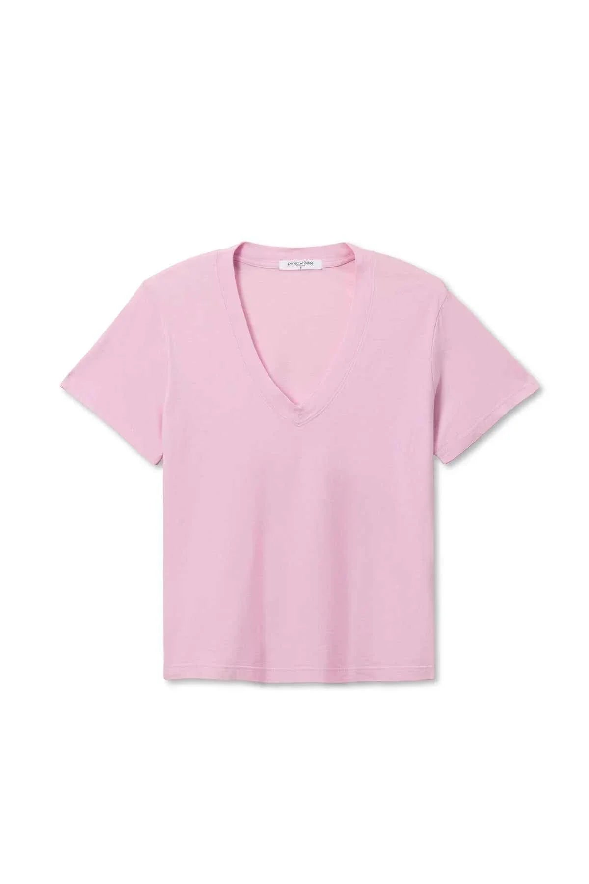 Perfectwhitetee Hendrix Cotton Boxy V Neck Tee Sugar Pink