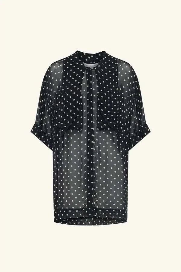 Shona Joy Short Sleeve Neck Tie Shirt Noir Polka