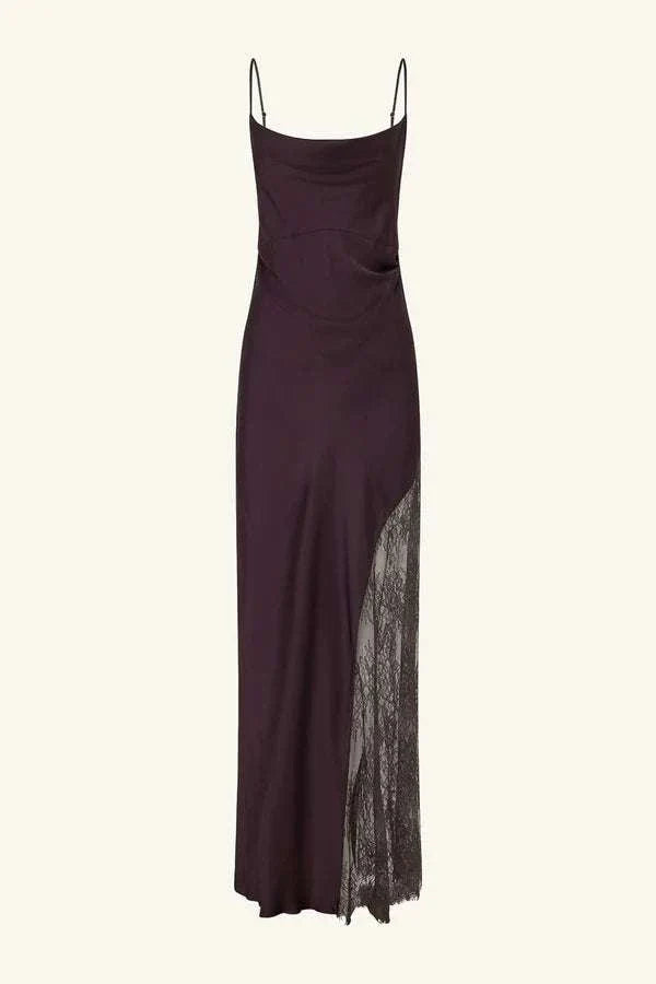 Shona Joy Allegra Cowl Lace Panelled Maxi Dress Espresso