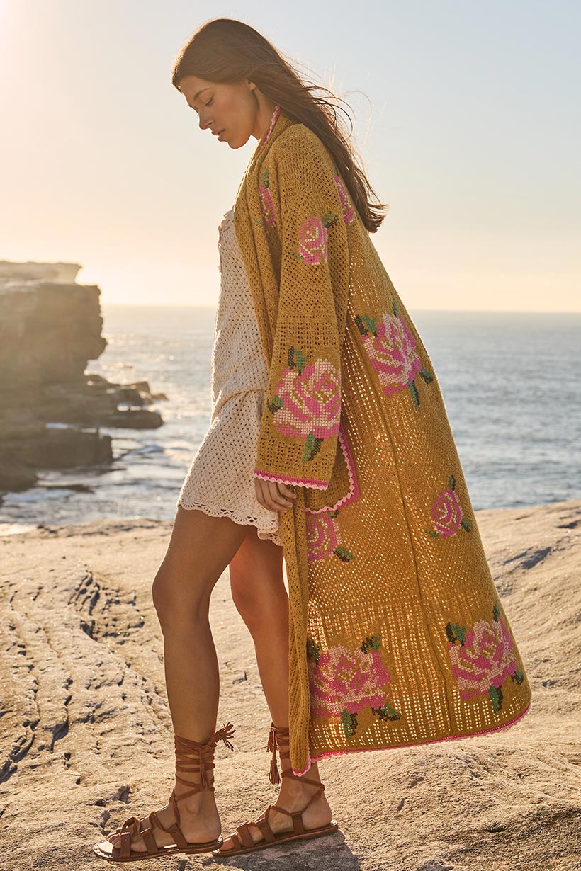 Spell Coastal Granny Maxi Cardigan Mustard