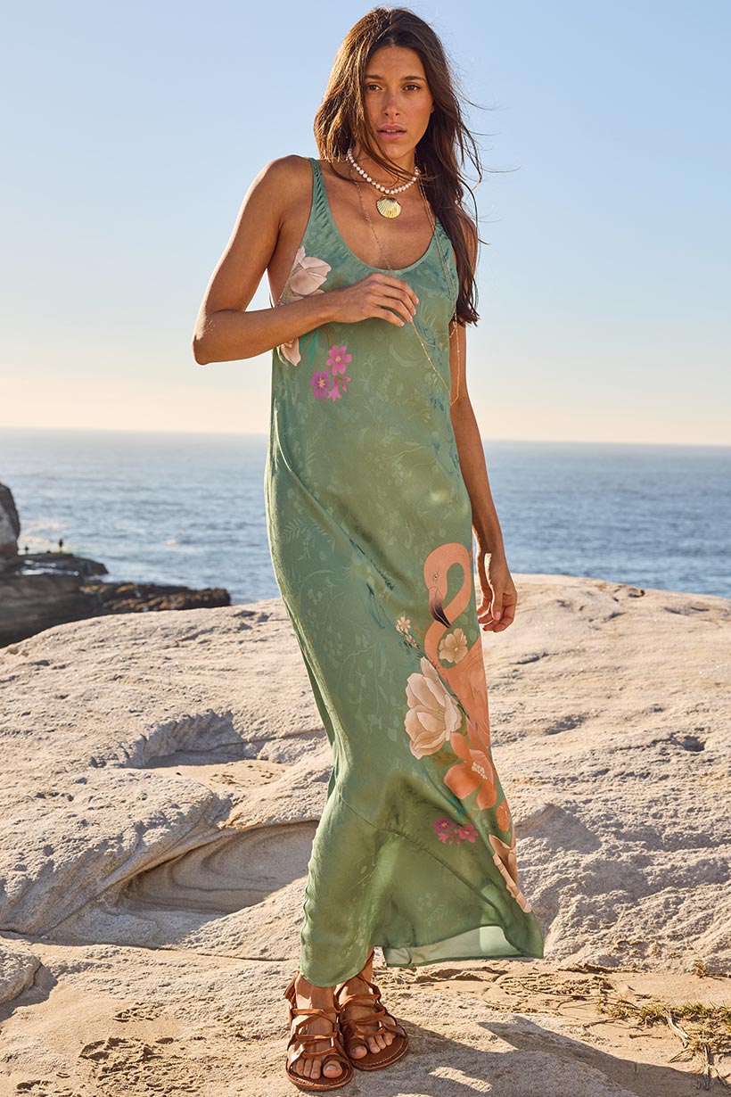 Spell Floridian Bias Dress Sage