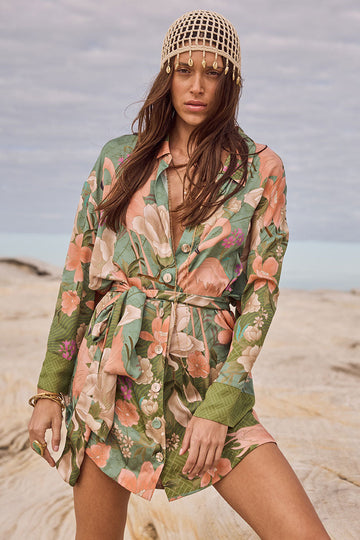 Spell Floridian Shirt Dress Sage