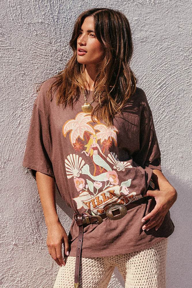Spell Villa Tropic Oversized Biker Tee Coffee