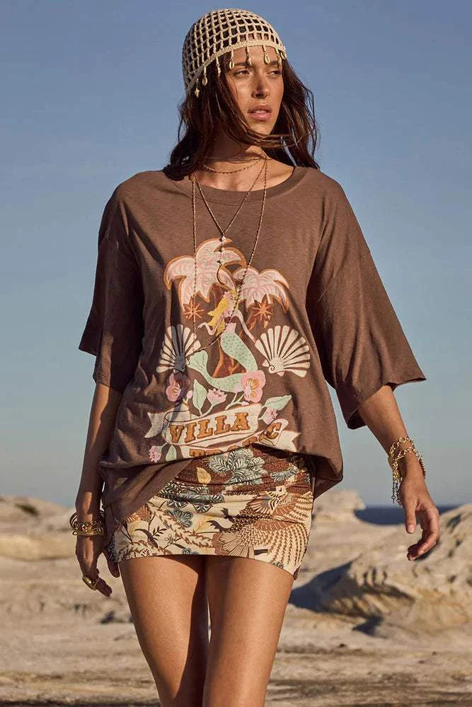 Spell Villa Tropic Oversized Biker Tee Coffee