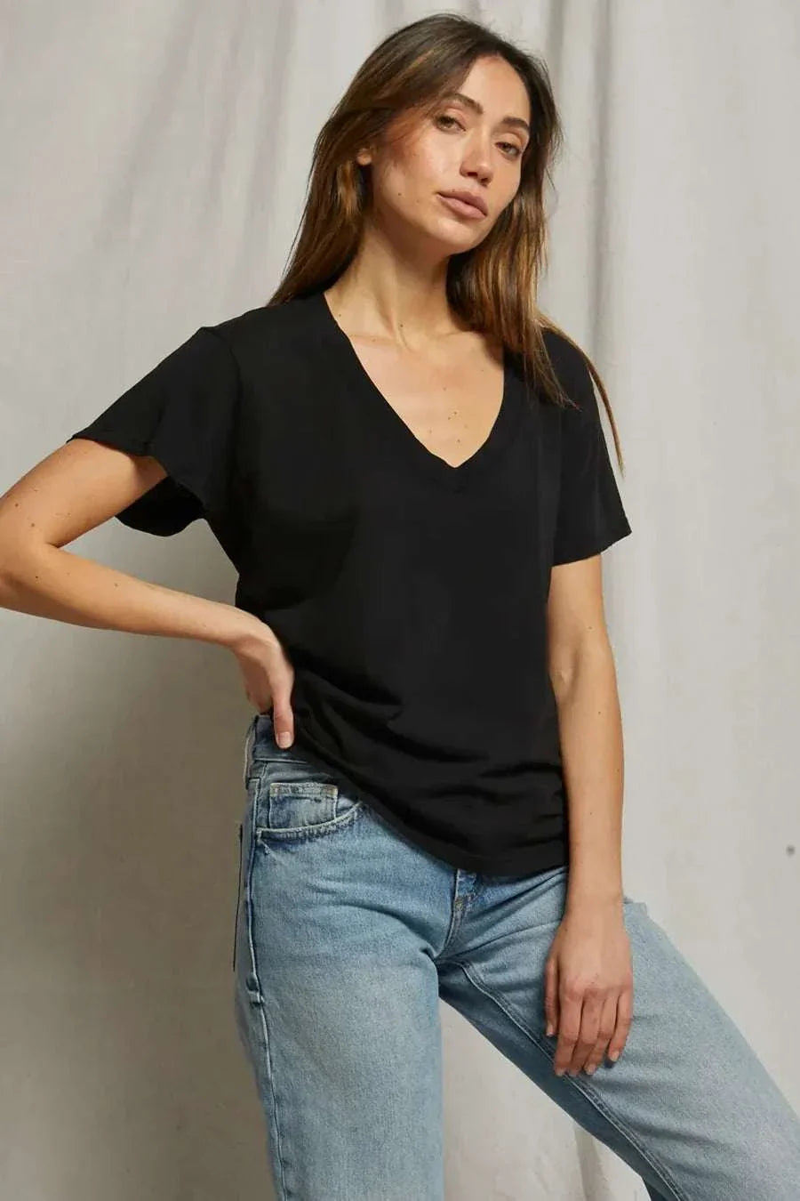 Perfectwhitetee Hendrix Basic V Neck Tee True Black