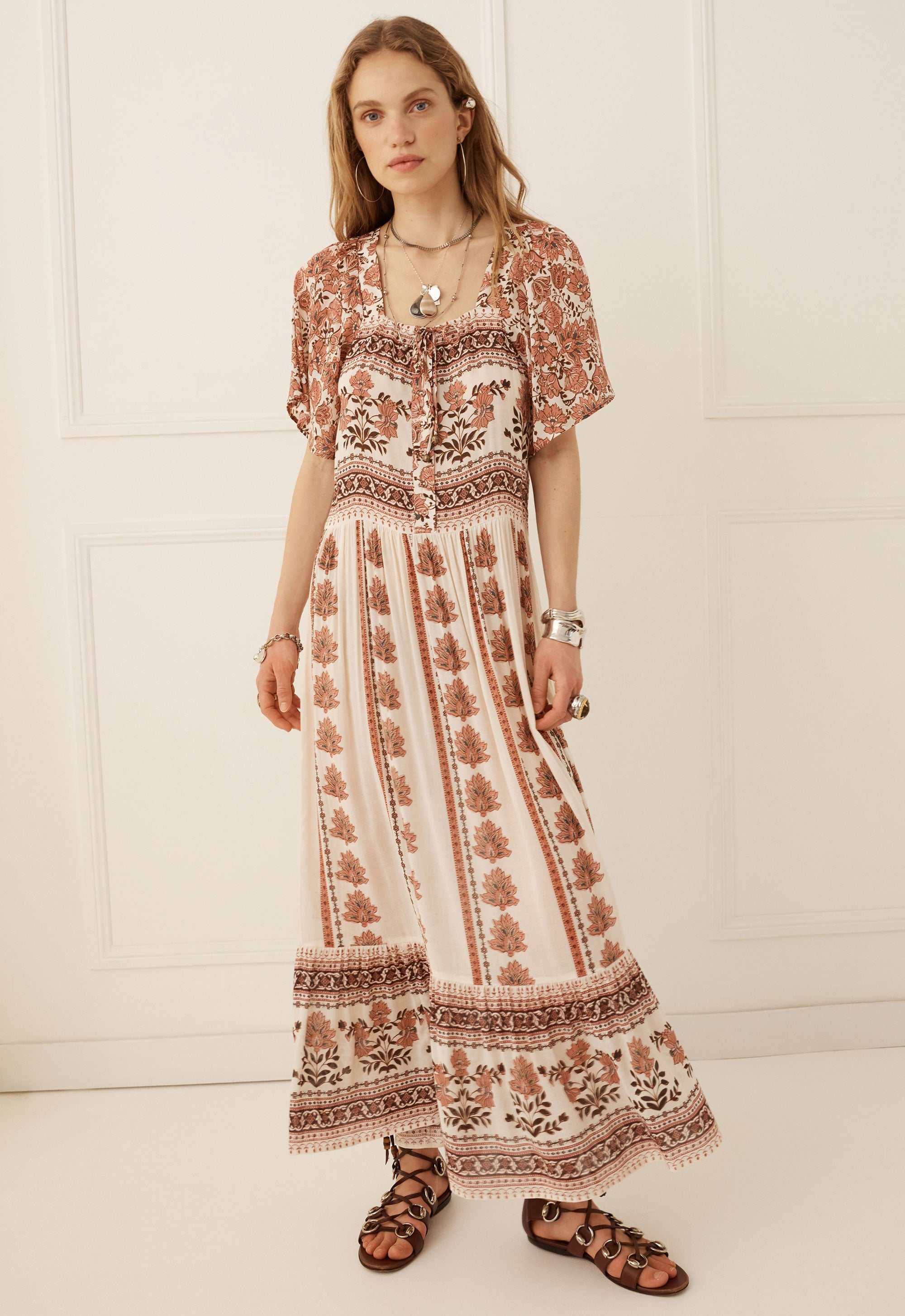 Spell Petalwood Short Sleeve Maxi Dress Dusty Rose