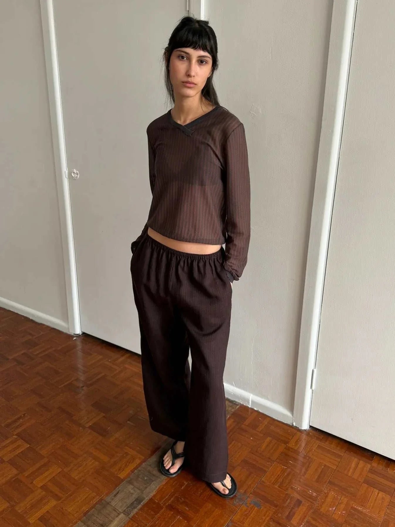 Deiji Studios Ease Trouser Brown Black Stripe