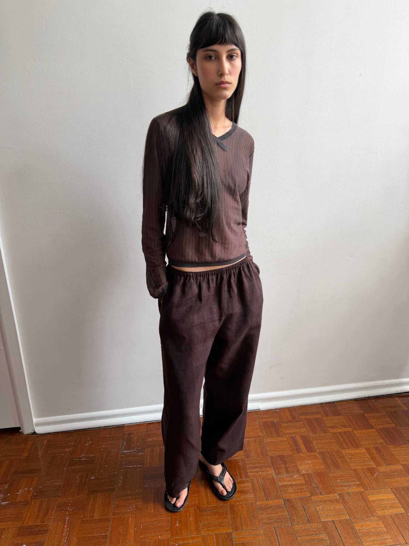 Deiji Studios Ease Trouser Brown Black Stripe