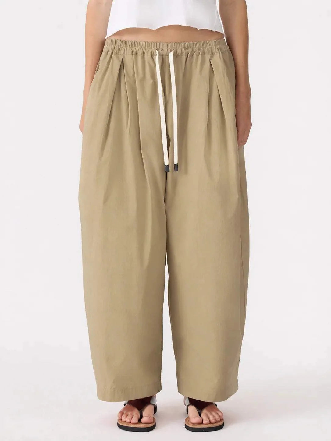 Bassike Crushed Cotton Pleated Pant Taupe