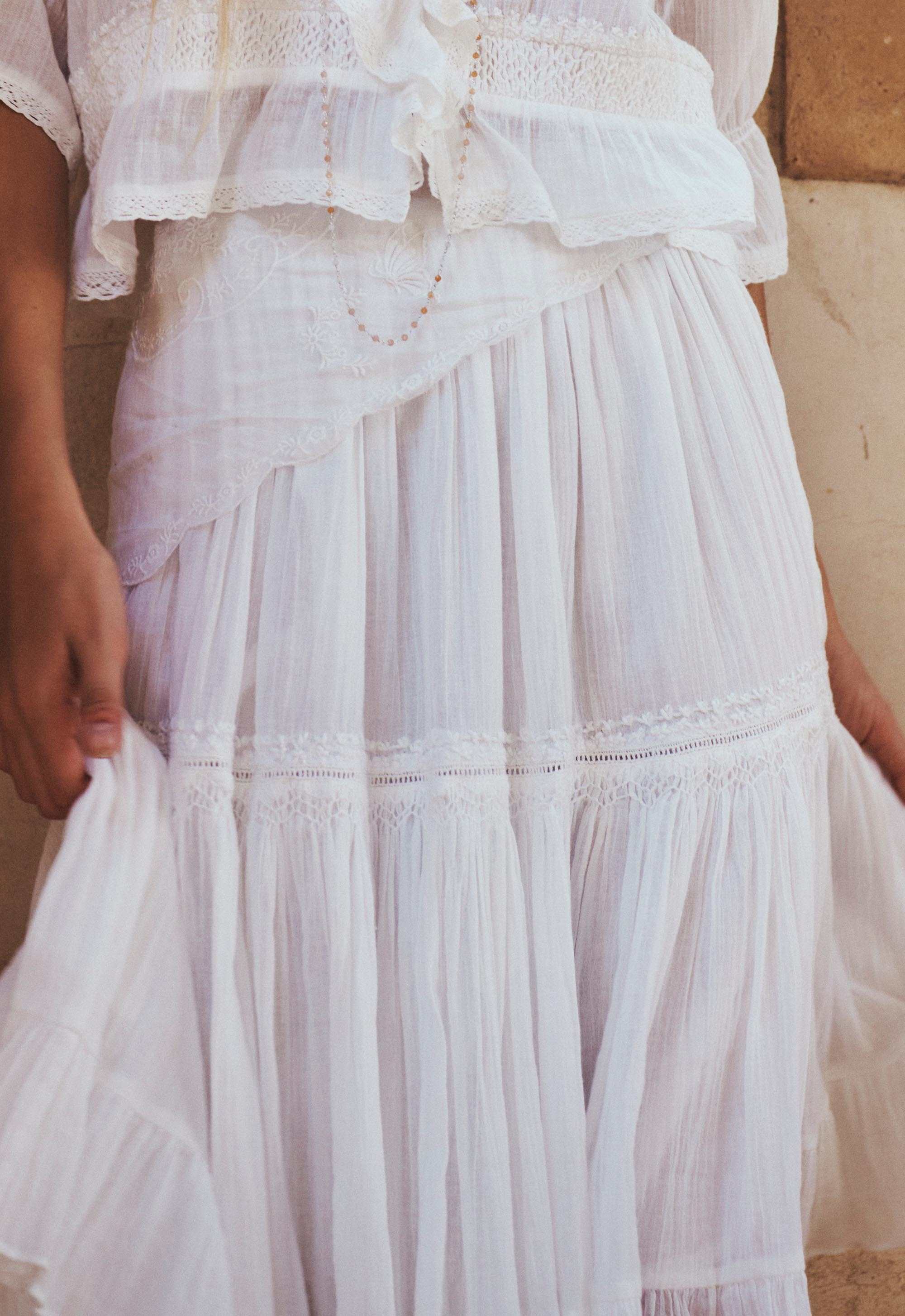 Spell Praire Midi Skirt Whisper White