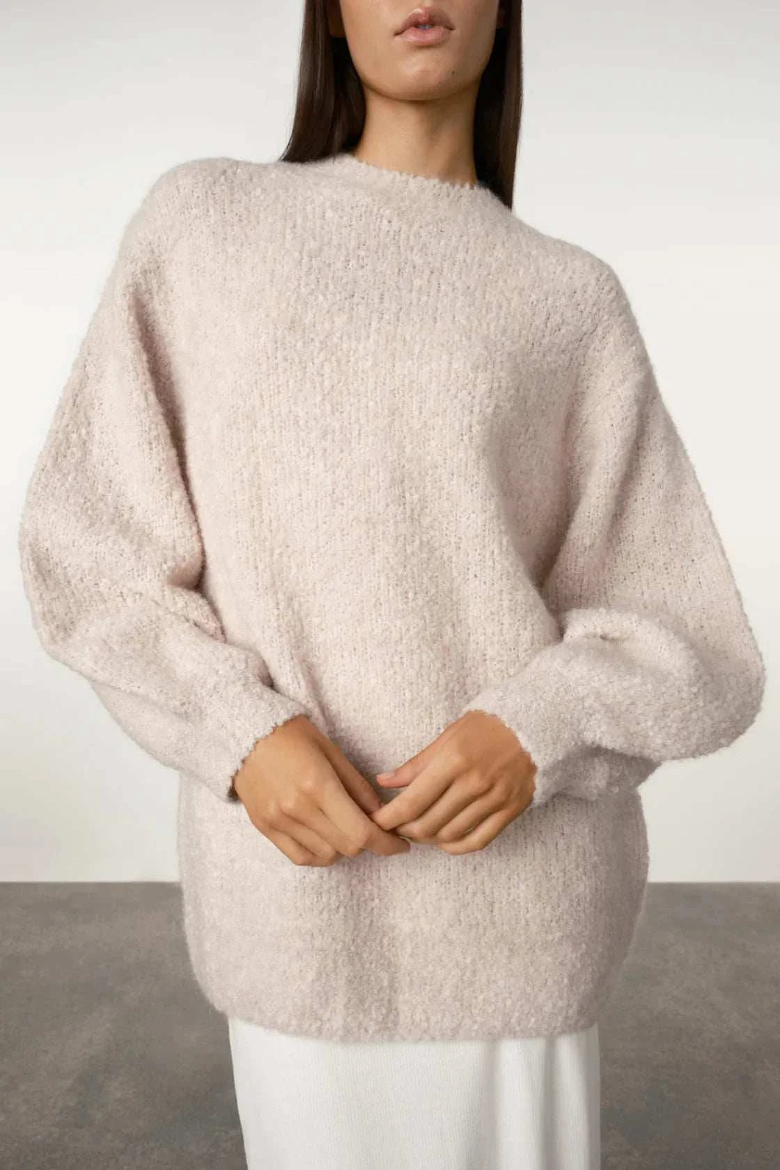 Zulu and Zephyr Boucle Knit Wool Blend Jumper Stone