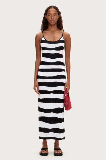 Zulu and Zephyr Textured Knit Dress Black Stripe
