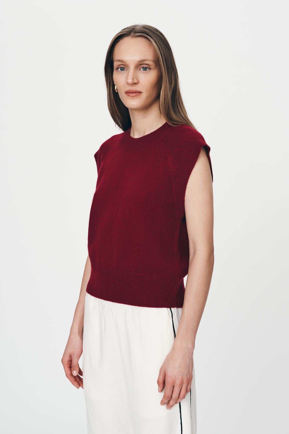 Rowie Quinn Merino Knit Vest Merlot Red
