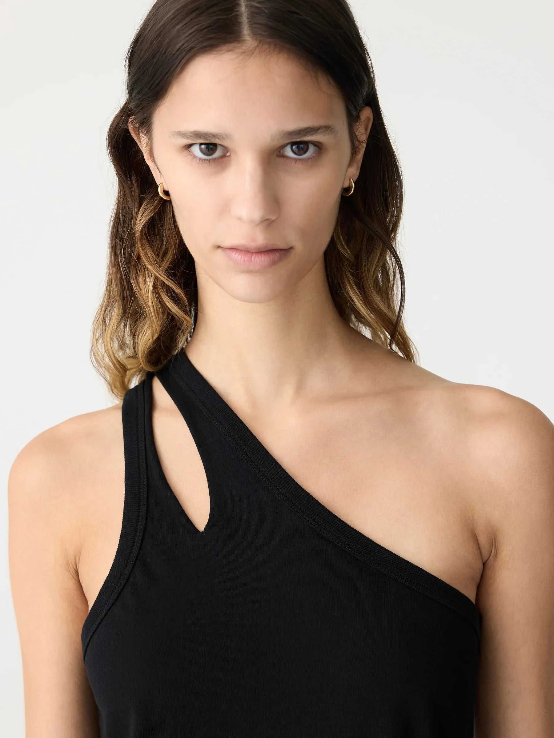Bassike Spliced One Shoulder Tank Black