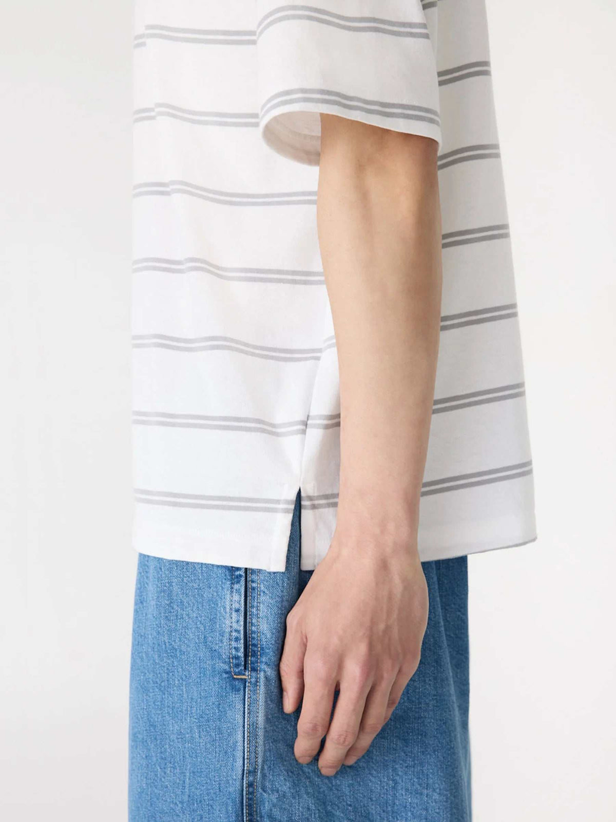 Bassike Universal Stripe Boxy T Shirt White Grey