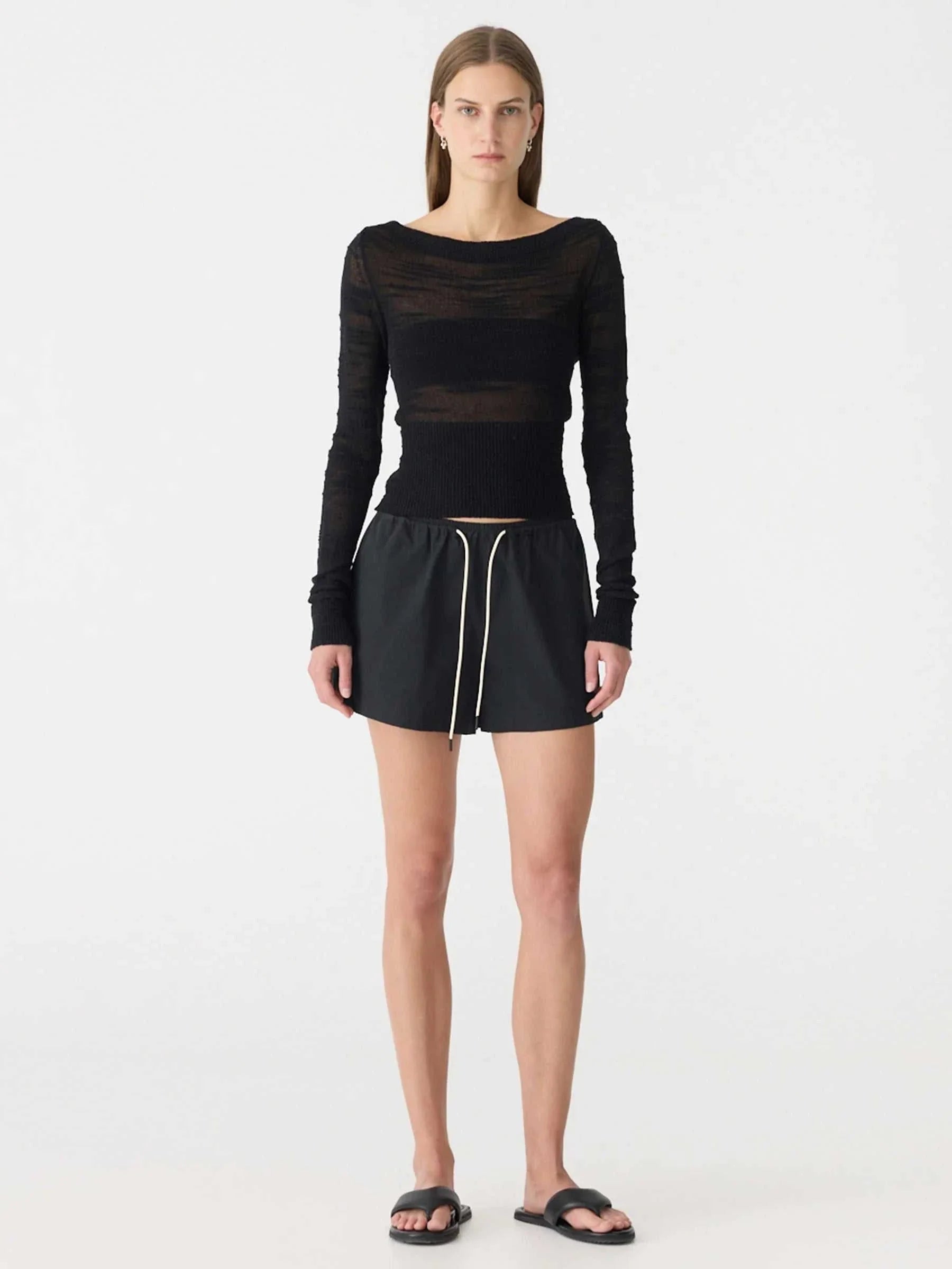 Bassike Crushed Cotton Running Short Black