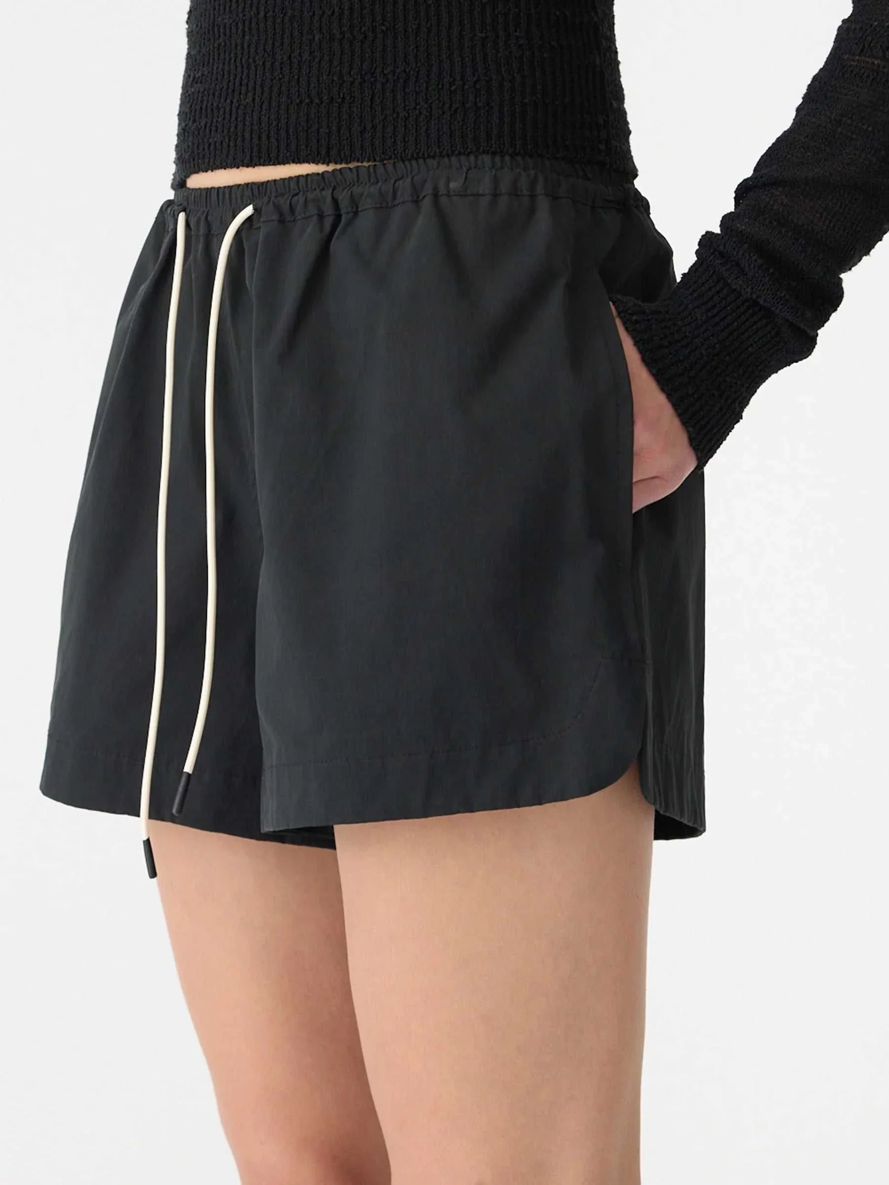 Bassike Crushed Cotton Running Short Black
