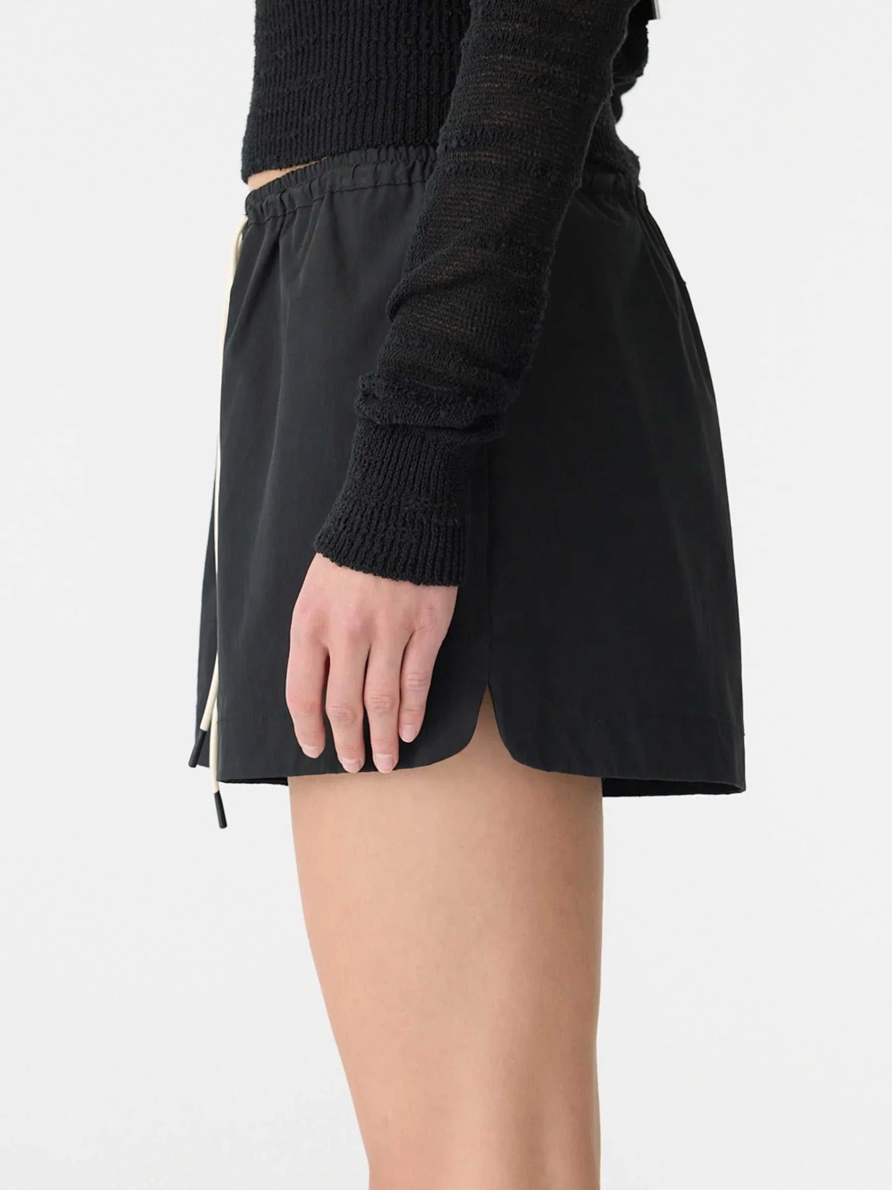 Bassike Crushed Cotton Running Short Black