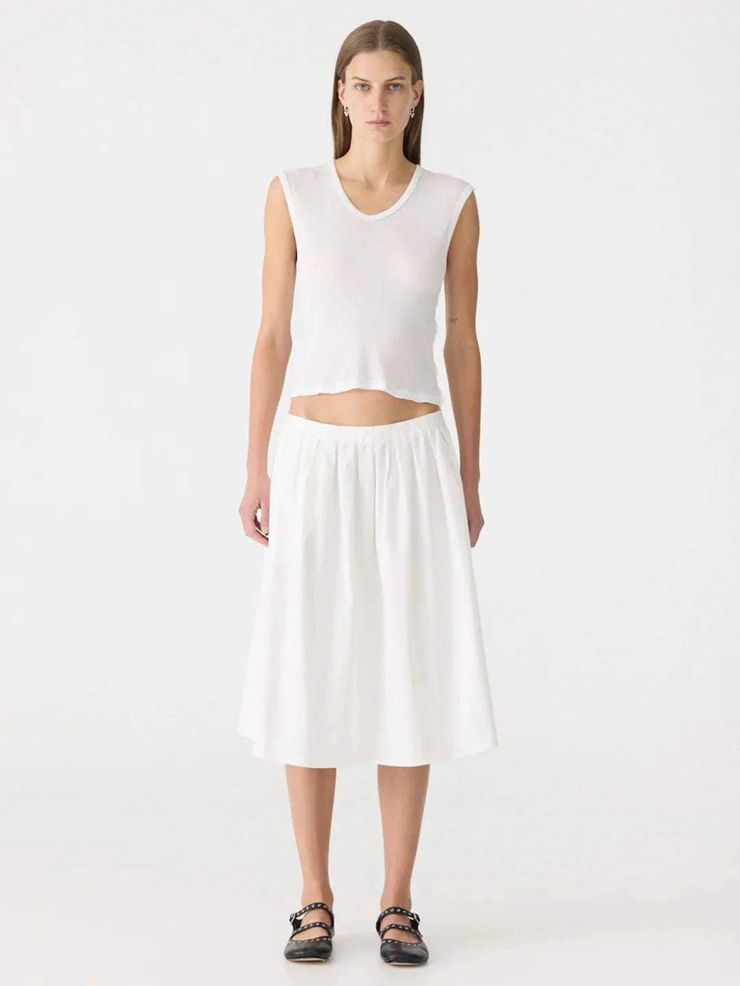 Bassike Crushed Cotton Gathered Skirt Natural