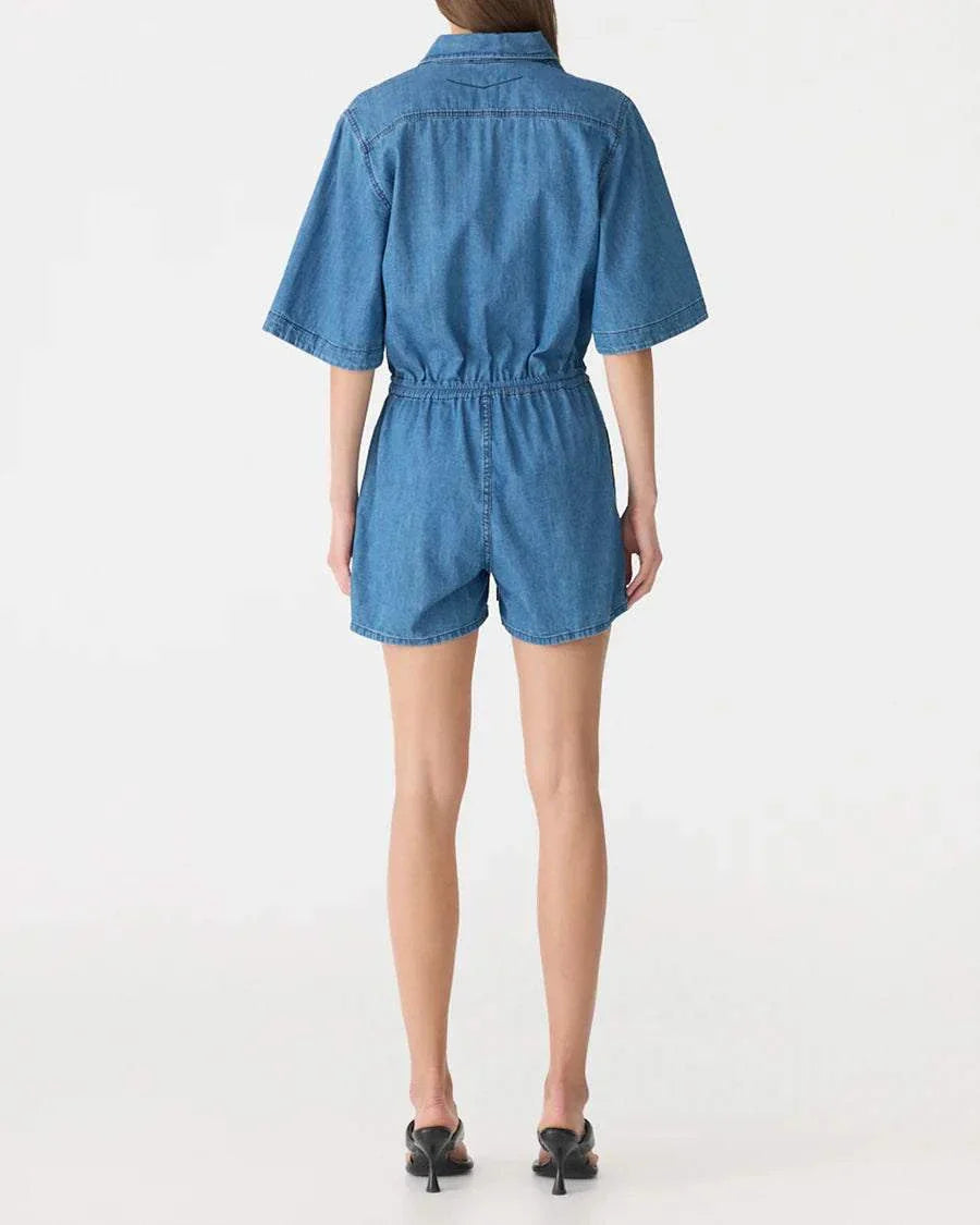 Bassike Organic Denim Jumpsuit Washed Indigo