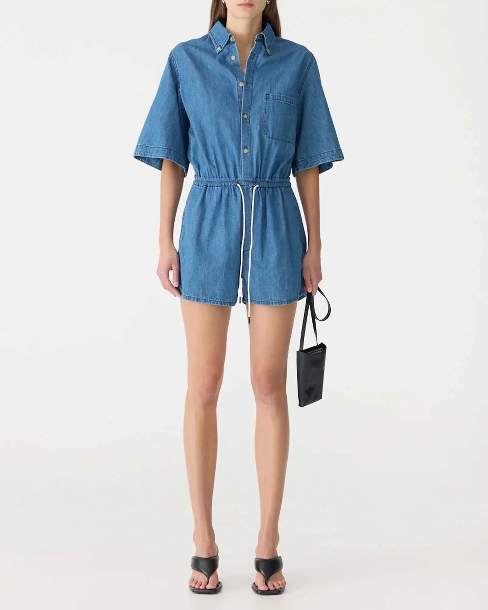 Bassike Organic Denim Jumpsuit Washed Indigo