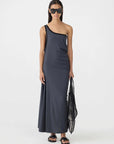 Bassike One Shoulder Longerline Dress Washed Navy Black