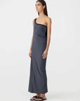 Bassike One Shoulder Longerline Dress Washed Navy Black