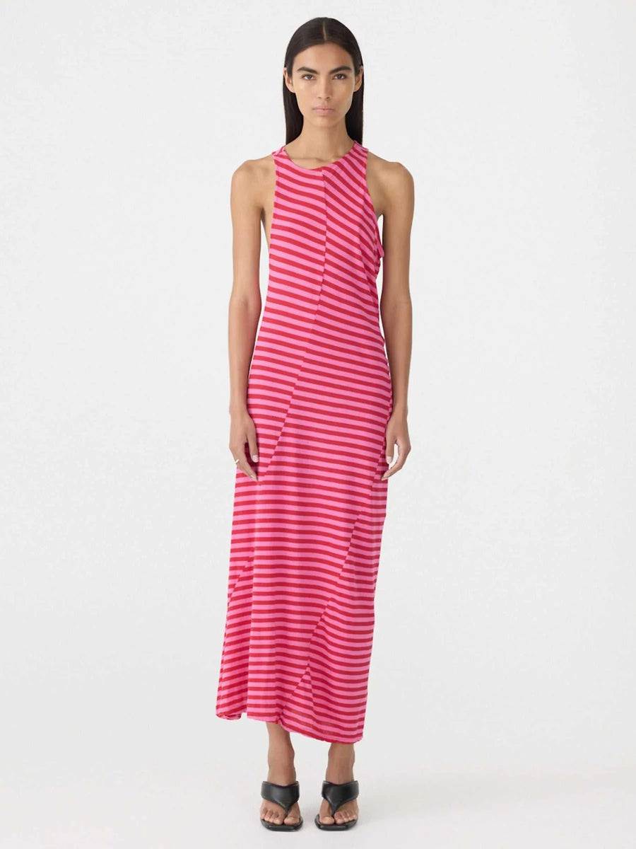 Bassike Stripe Asymmetric Tank Dress Red Pink