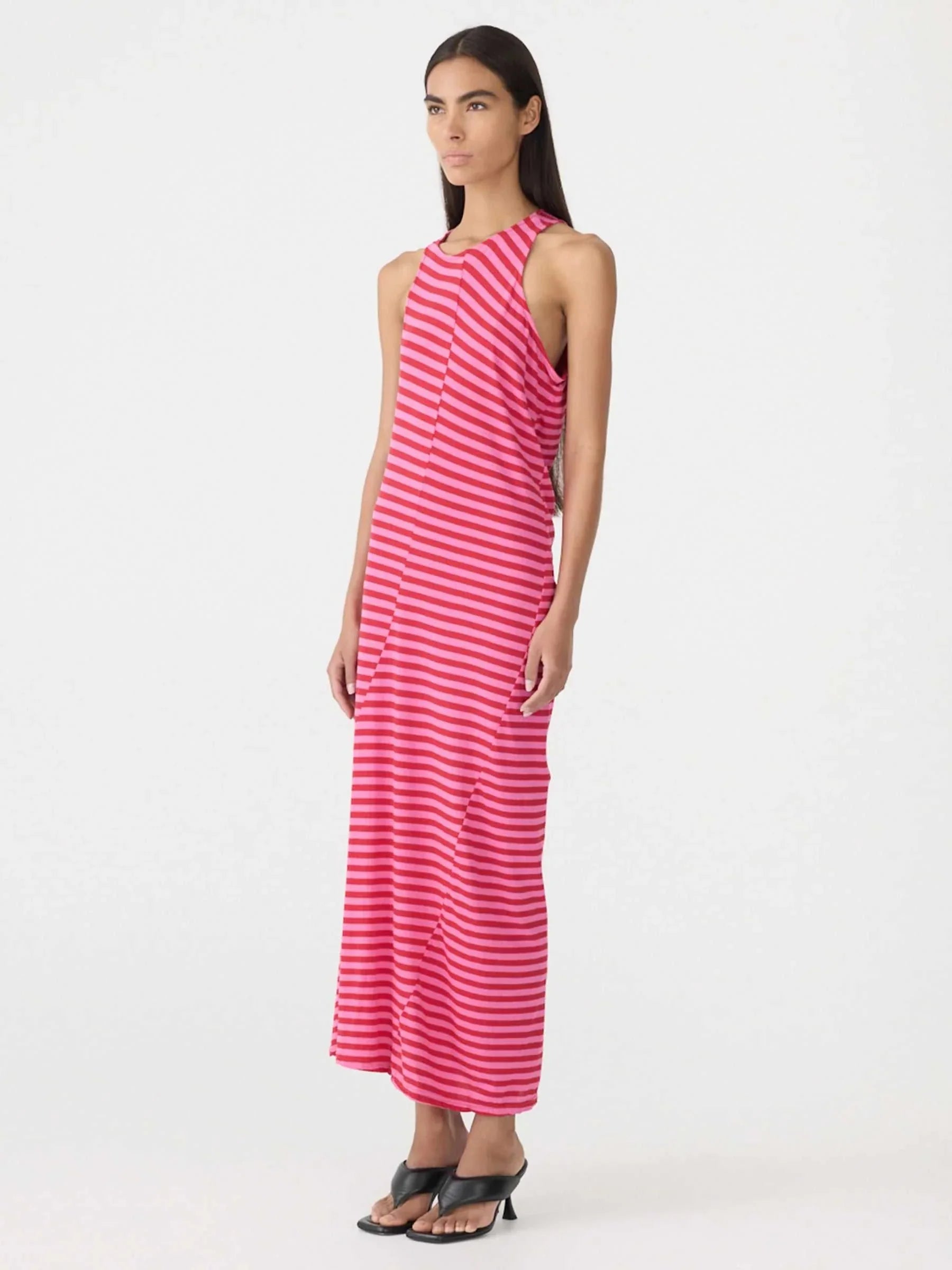 Bassike Stripe Asymmetric Tank Dress Red Pink