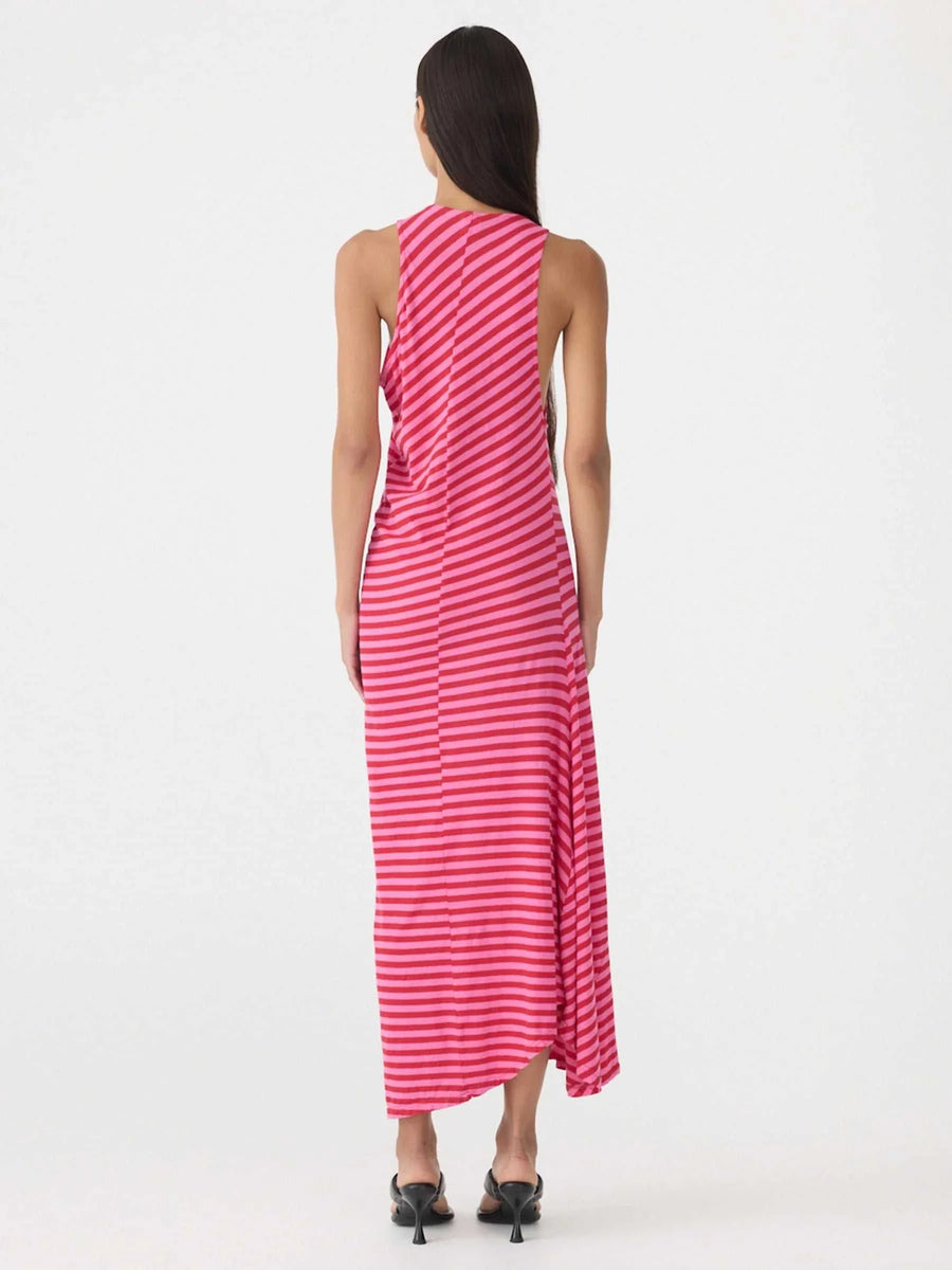 Bassike Stripe Asymmetric Tank Dress Red Pink