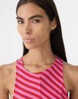 Bassike Stripe Asymmetric Tank Dress Red Pink