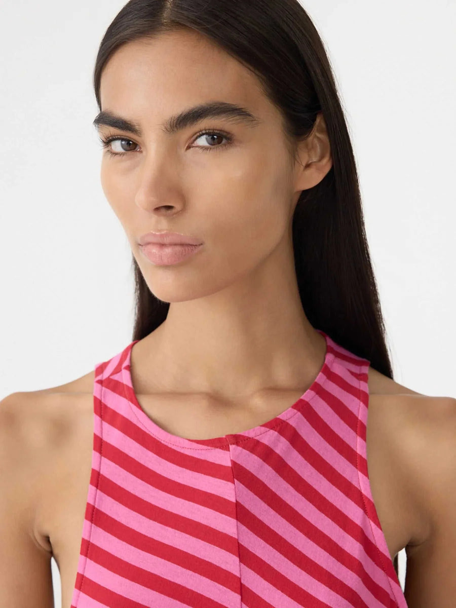 Bassike Stripe Asymmetric Tank Dress Red Pink
