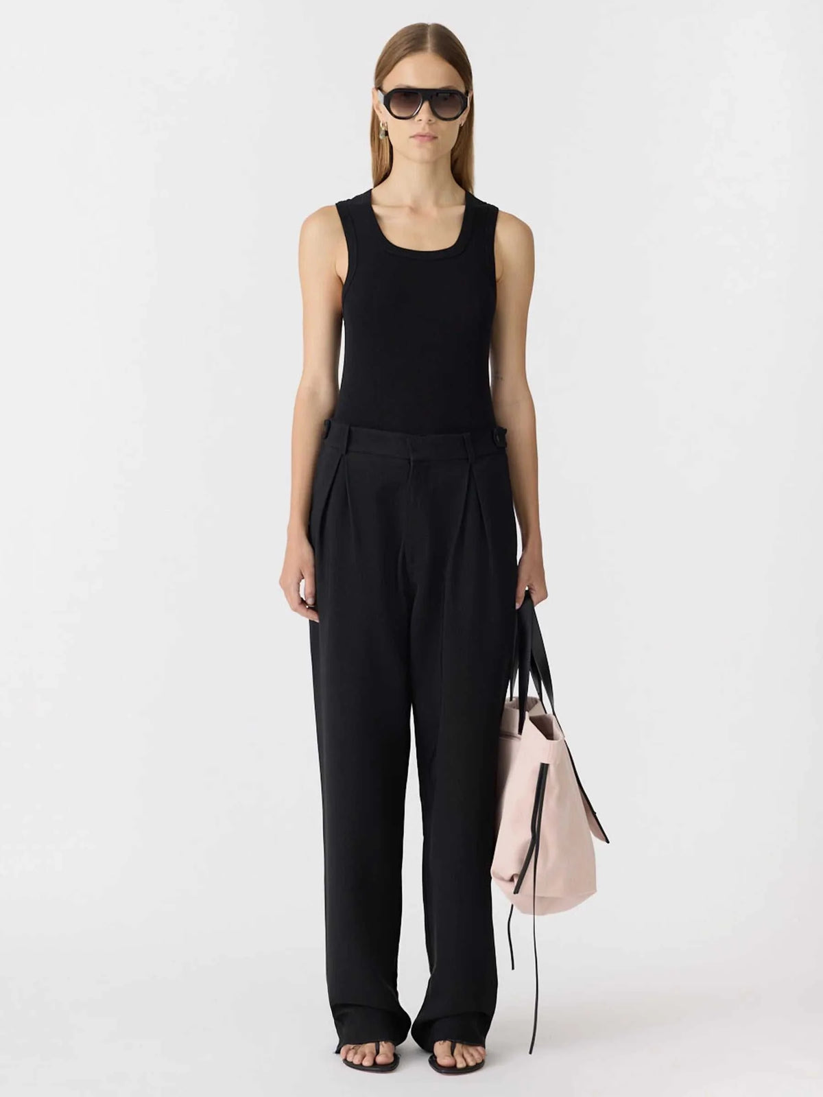 Bassike Box Pleat Tailored Pant Black